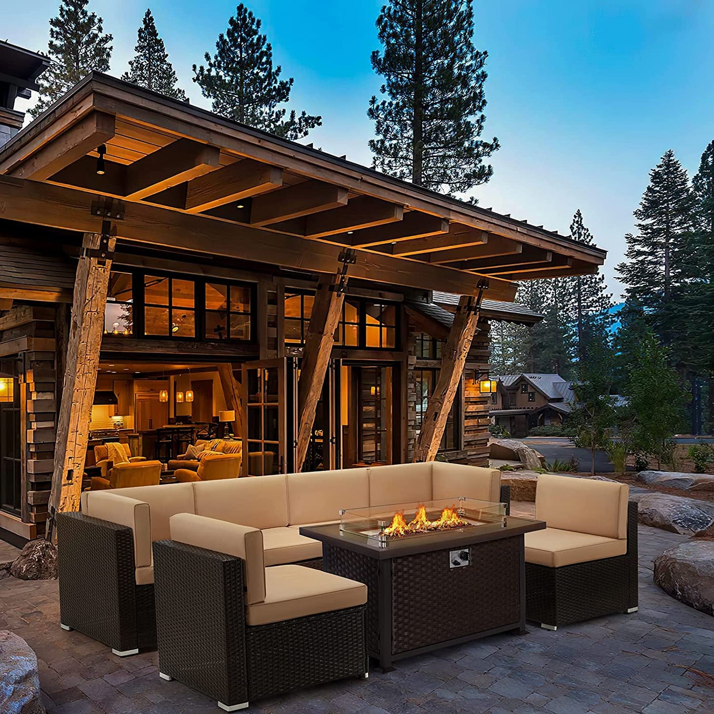 Furniture Sectional Sofa with Gas Fire Pit Table