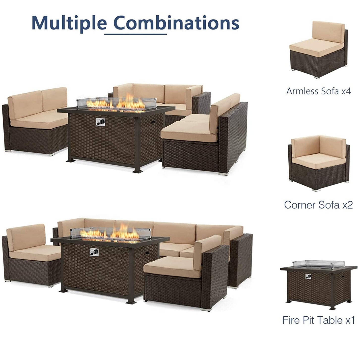 Furniture Sectional Sofa with Gas Fire Pit Table